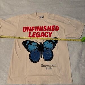 Unfinished Legacy Graphic Tee with Blue Butterfly NWOT